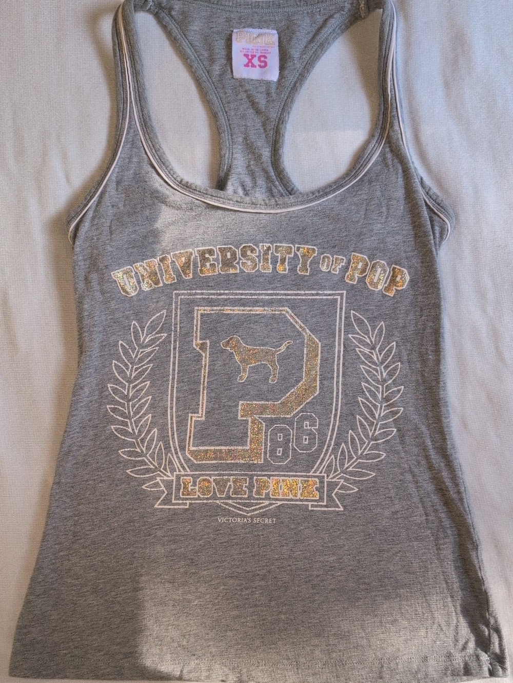 Victoria's Secret PINK Gray Racerback Tank - "University of PINK"